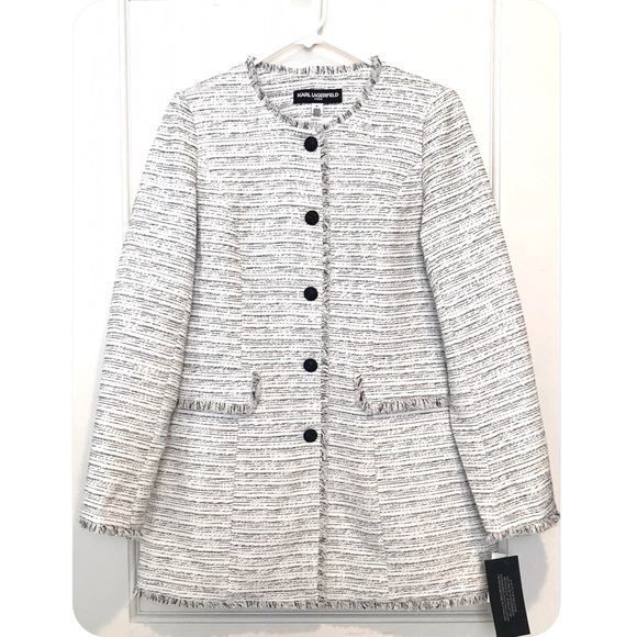 Karl Lagerfeld Jackets & Blazers - KARL LAGERFELD White Black Tweed Button Coat NWT